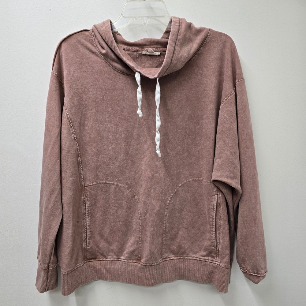 Jane and Delancey Womens Mauve Mineral Wash Cowl Neck Hoodie Large
